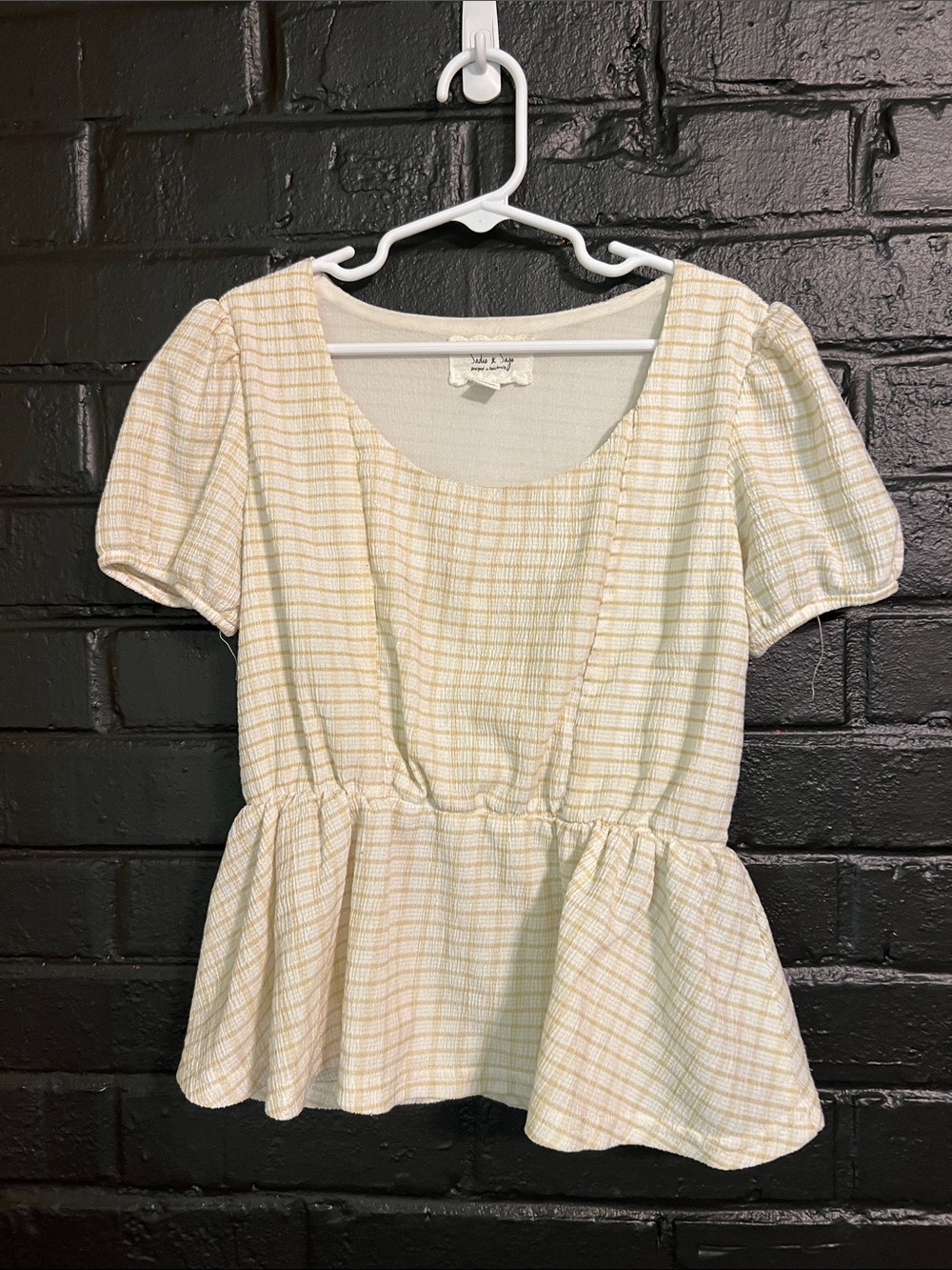Sadie & Sage Cream and Yellow Plaid Peplum Top